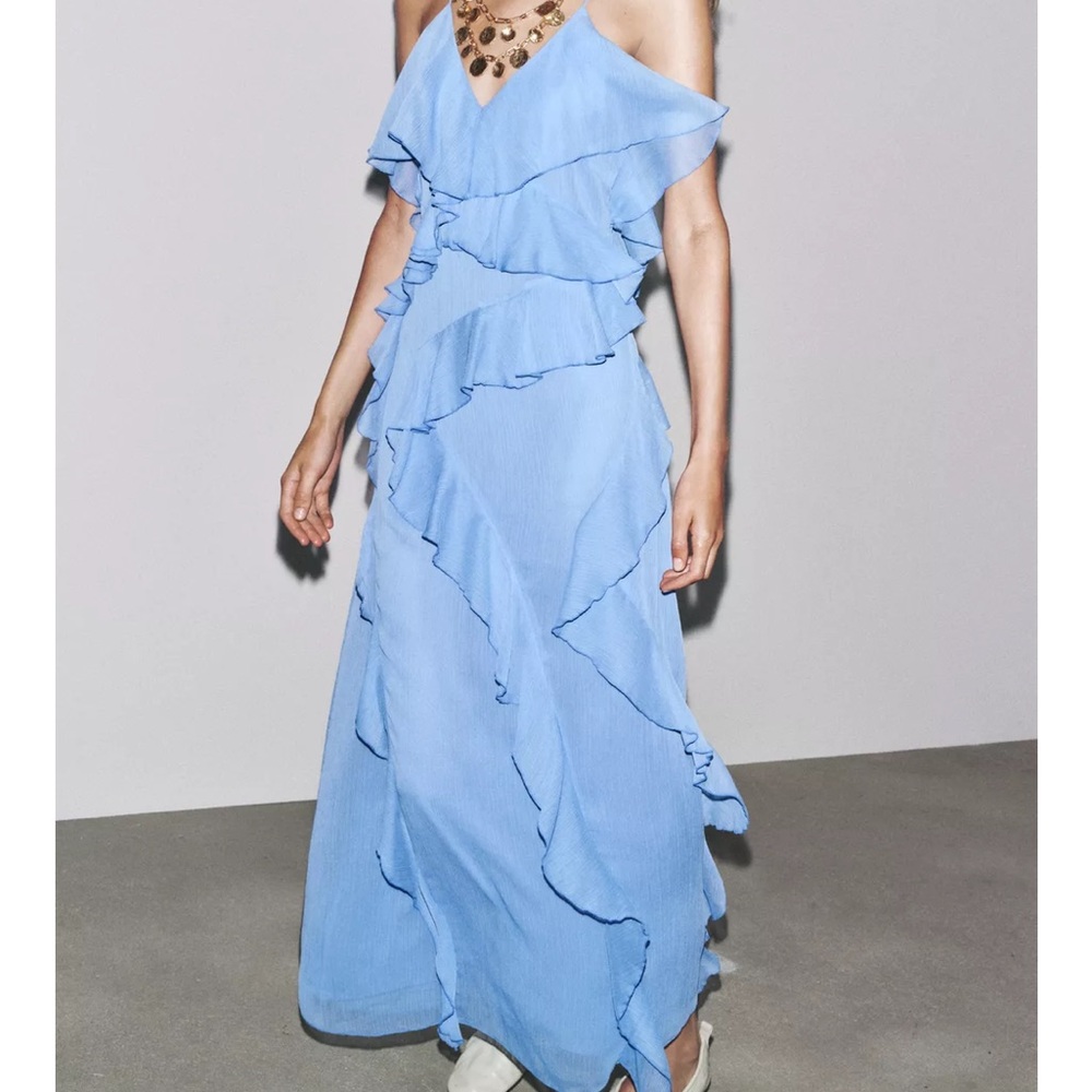 Zara Light Blue Ruffled Maxi Dress